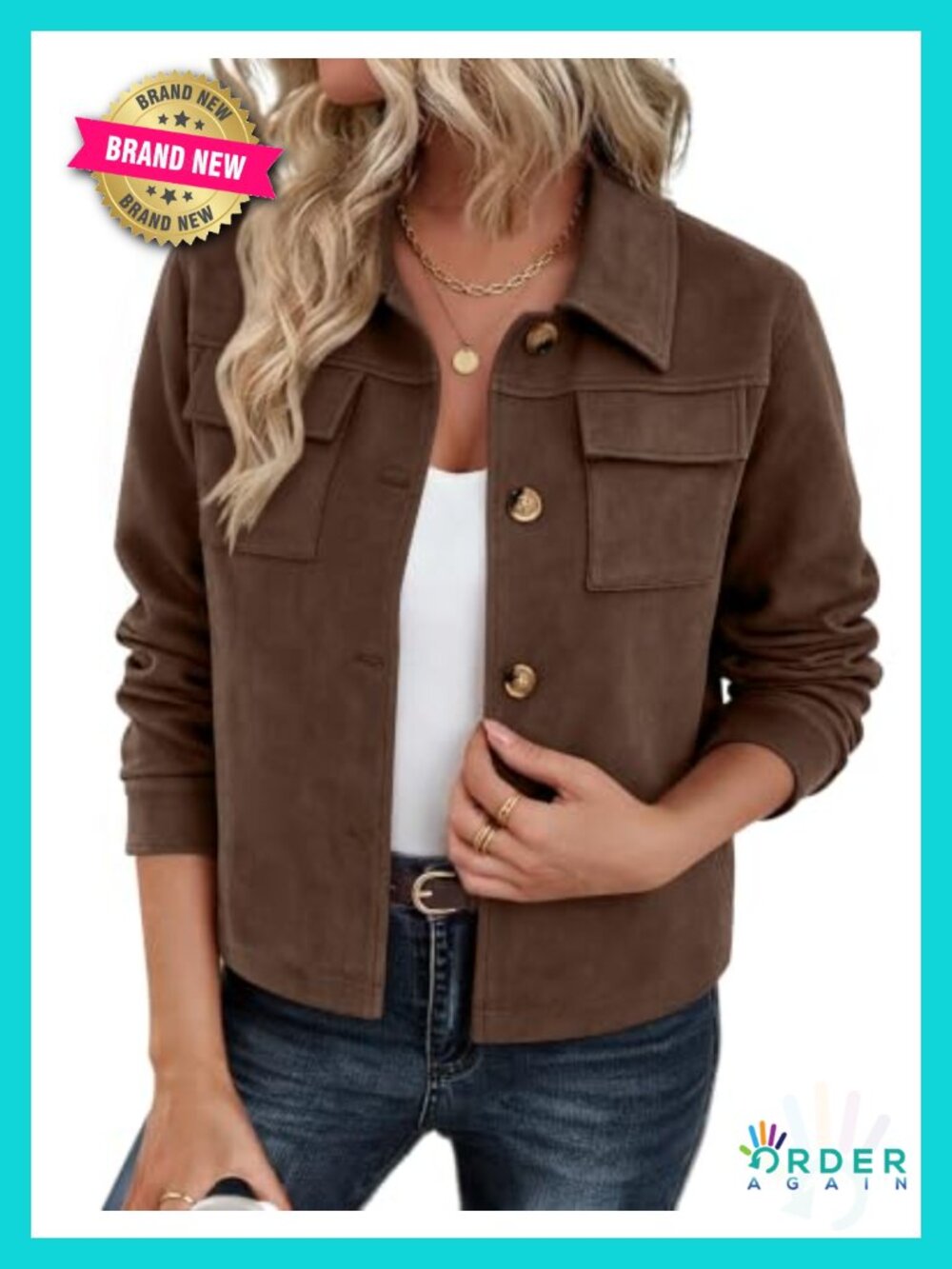 Faux Suede Cropped Shacket Button Up Collared Jacket with Pockets